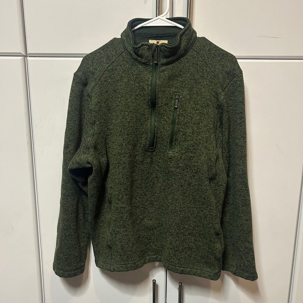 Woolrich Mens Medium Green Heather Quarter Zip Pullover Sweater Chest Pocket